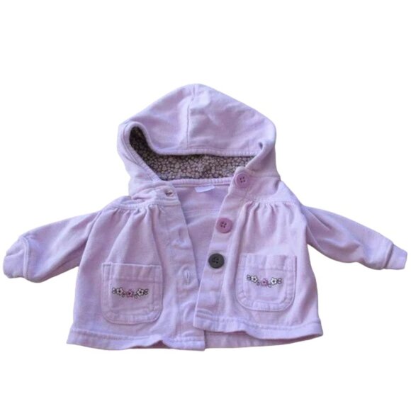 Carters Button Up Hooded Jacket Girls‎ Size 3M Purple Long Sleeve Coat Floral - Picture 1 of 6